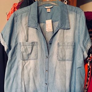 Denim short-sleeved button down shirt 3X (24/26w)